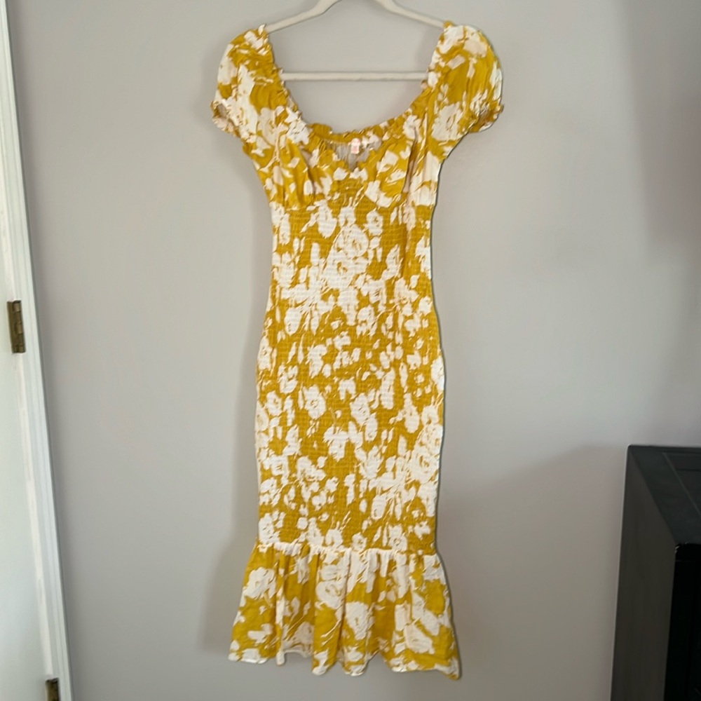 Yellow Luxxel Smocked Dress - from vicicollection.com